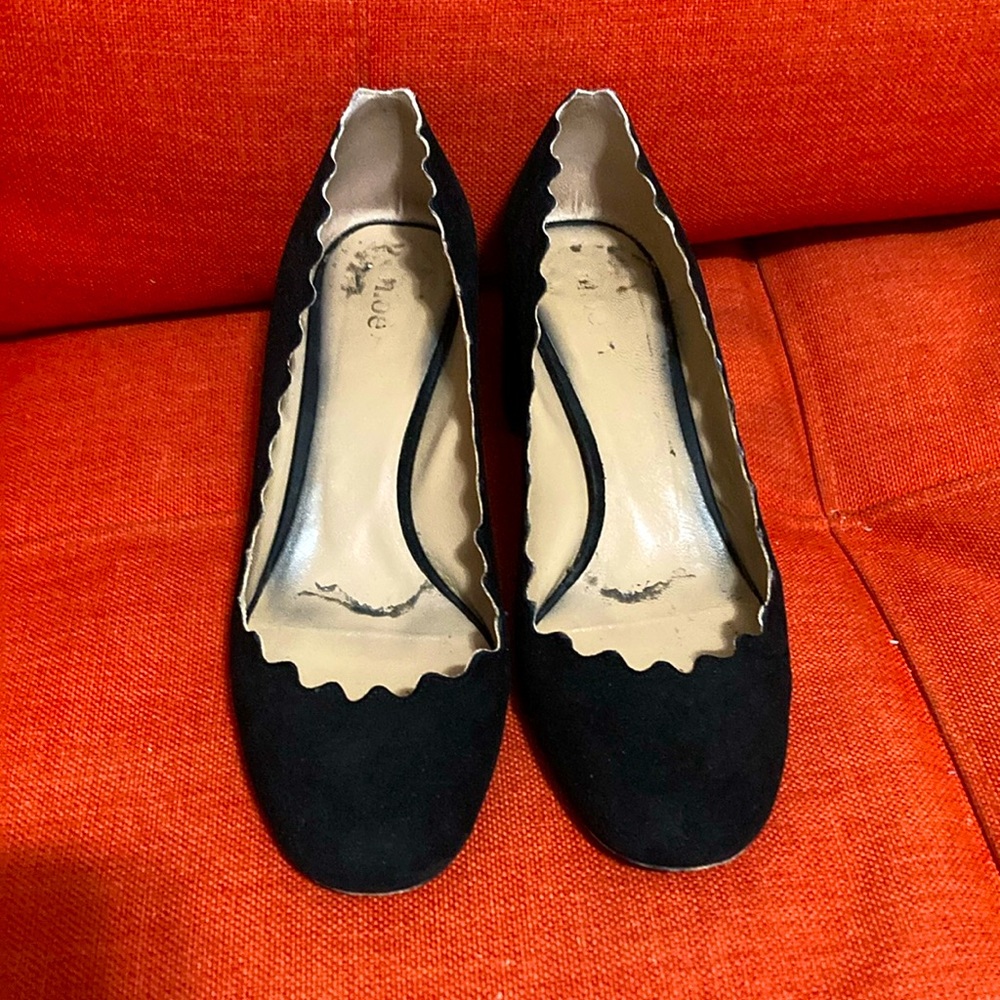 CHLOE LAUREN HEELS - SUEDE BLACK PLAIN SCALLOPED SIZE 37